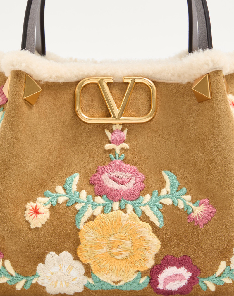 Valentino VALENTINO GARAVANI SMALL SHOPPING BAG IN EMBROIDERED SUEDE WITH SHEEPSKIN LINING outlook