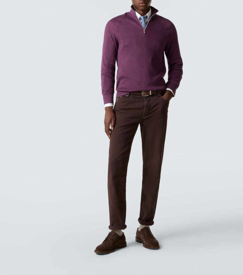 Brunello Cucinelli Ribbed-knit cotton half-zip sweater outlook
