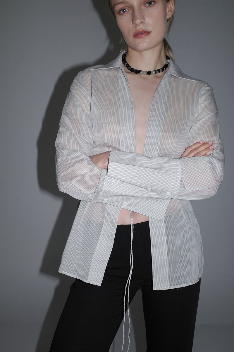 Sheer Stripe Tie Shirt - Sheer Stripe 7