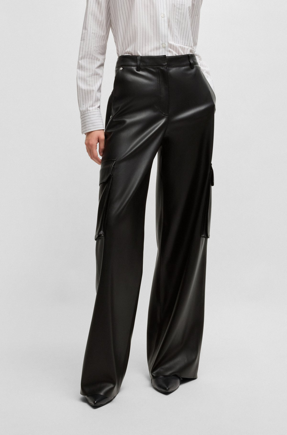 LOOSE-FIT CARGO TROUSERS IN FAUX LEATHER - 2