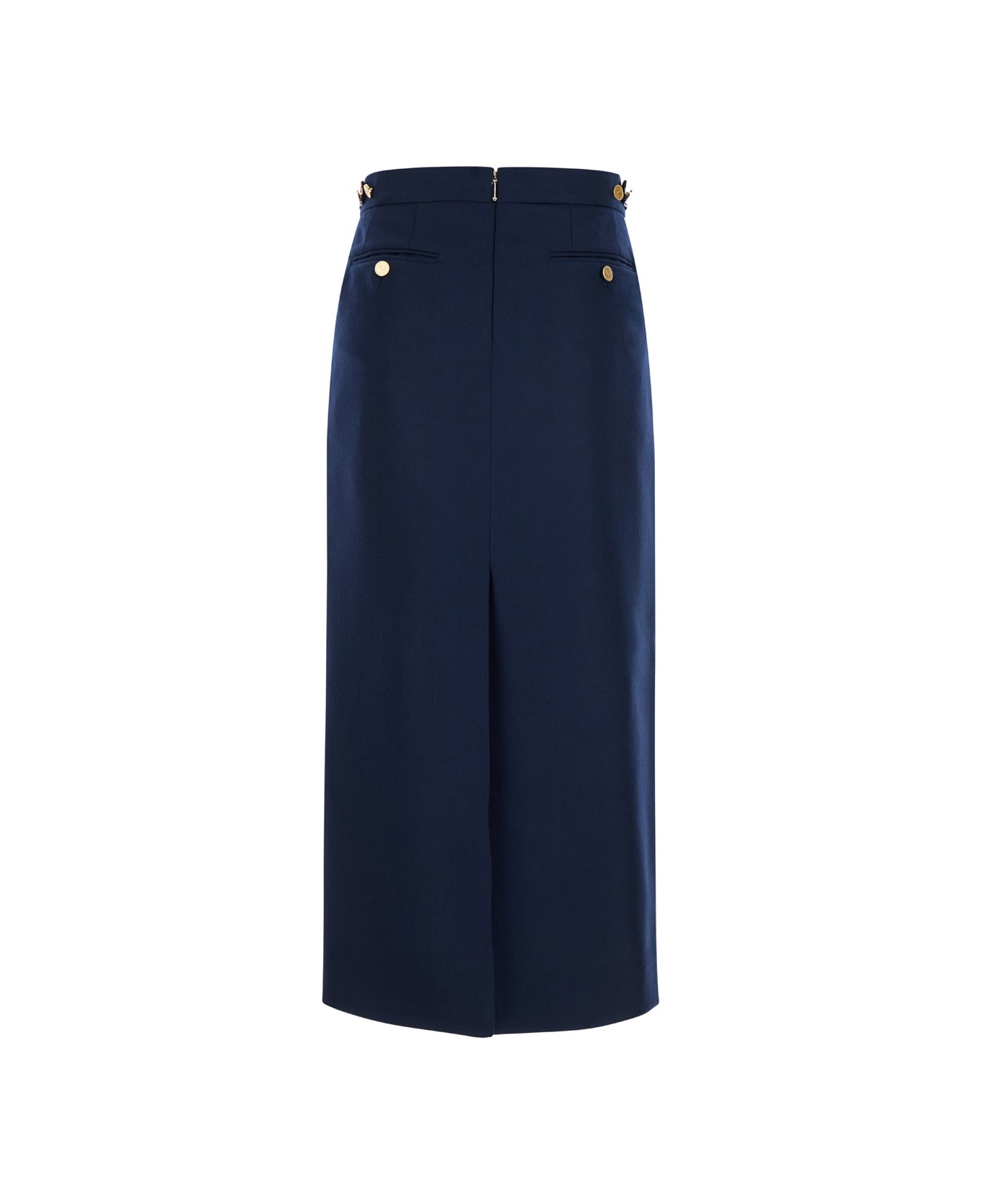 Calf Legth Side Tab Skirt In Solid Wool Twill - 2