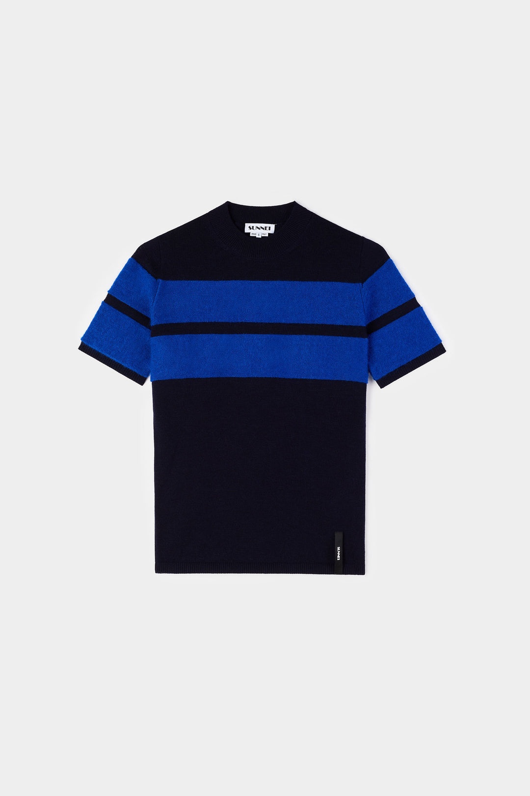 STRIPED KNIT SHORTSLEEVE TOP / dark blue & electric blue - 2