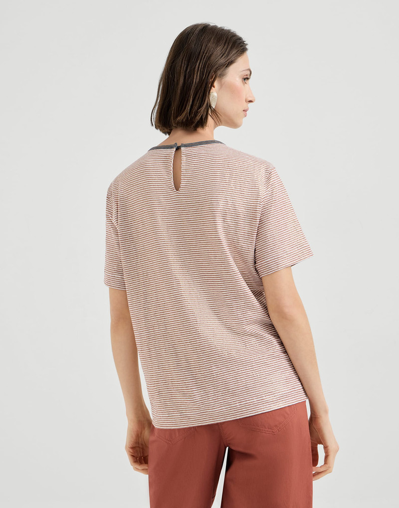 Striped linen lamé jersey T-shirt with shiny trim 3