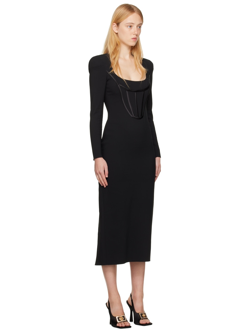 Black Boning Midi Dress - 2