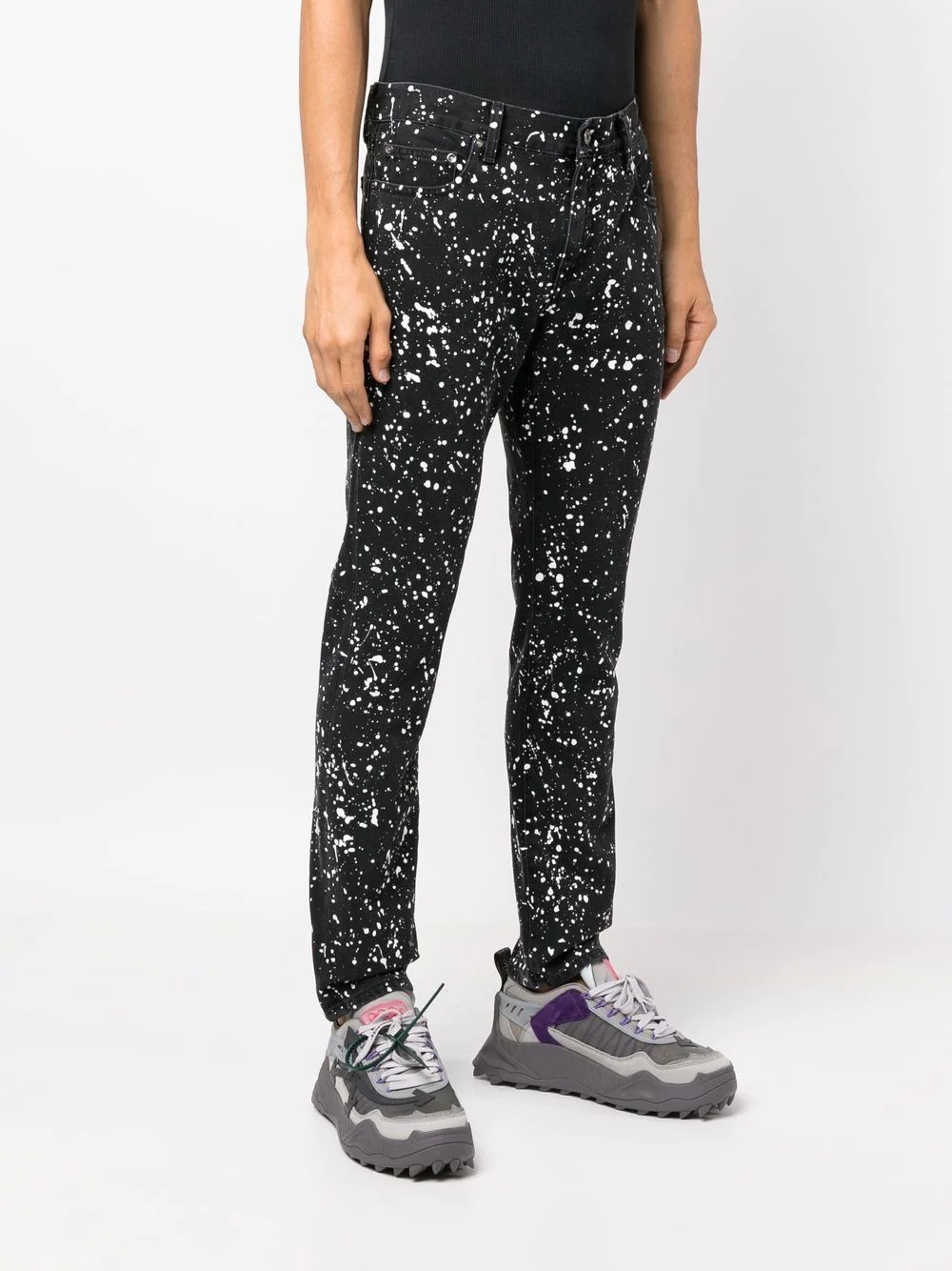 Diag-stripe paint-splatter skinny jeans - 3