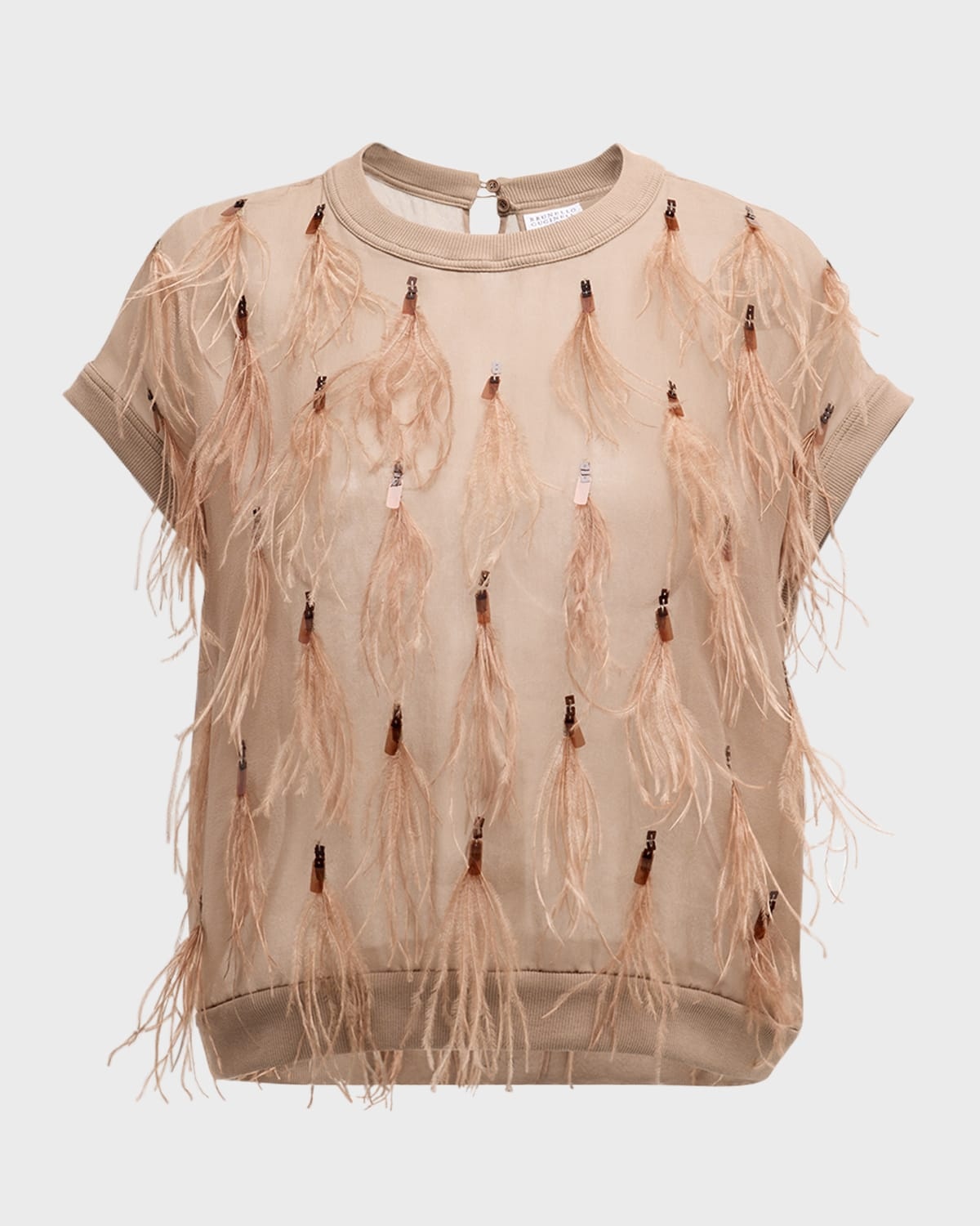 Light Weight Wool Blouse with Feather and Sequin Details - 1