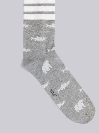 Thom Browne Light Grey Mercerized Cotton Bear and Salmon Half Drop Intarsia 4-Bar Stripe Mid-calf Socks outlook