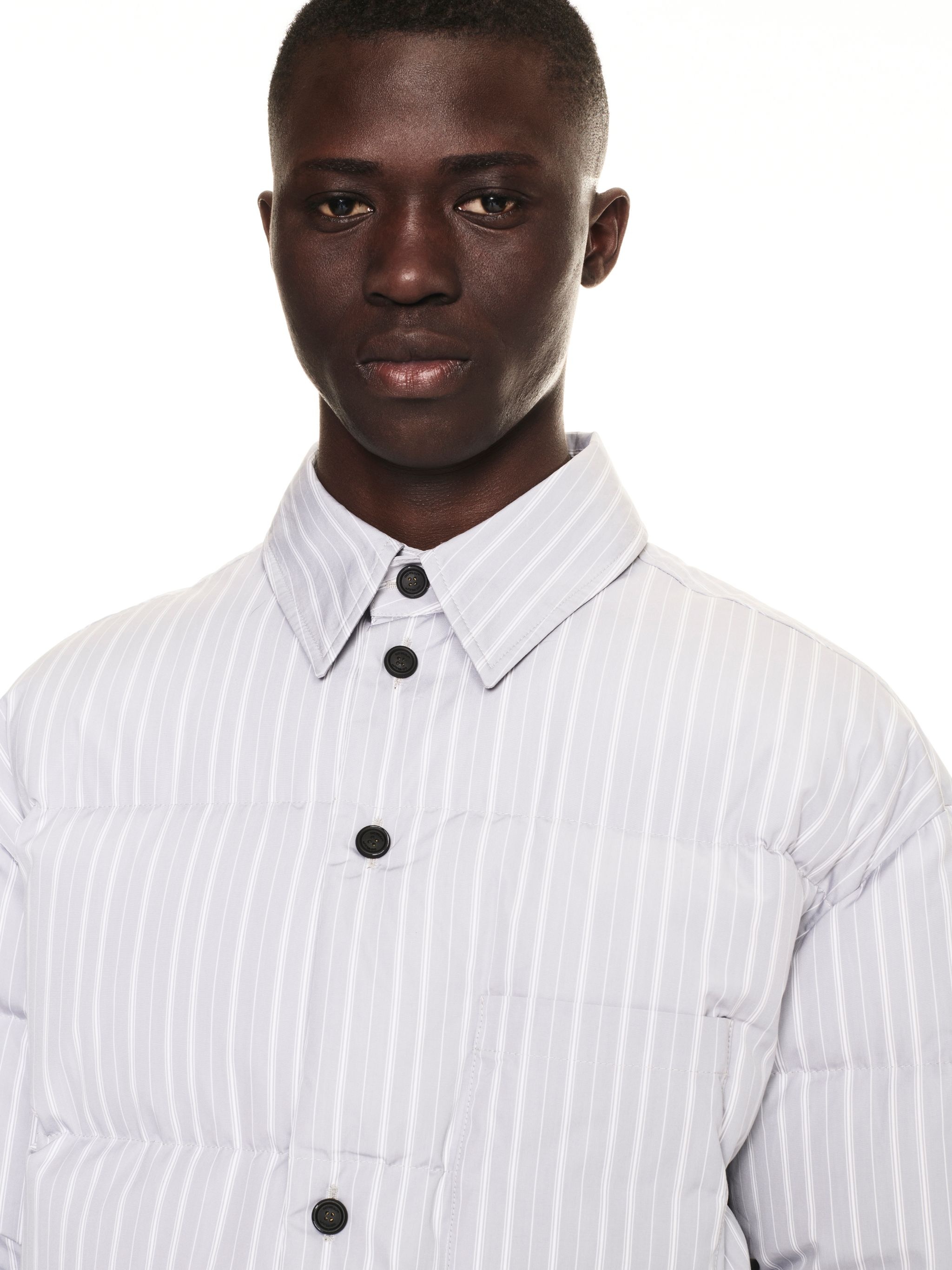 Ow Emb Cot Stripe Shirt Puff Light Grey - 5