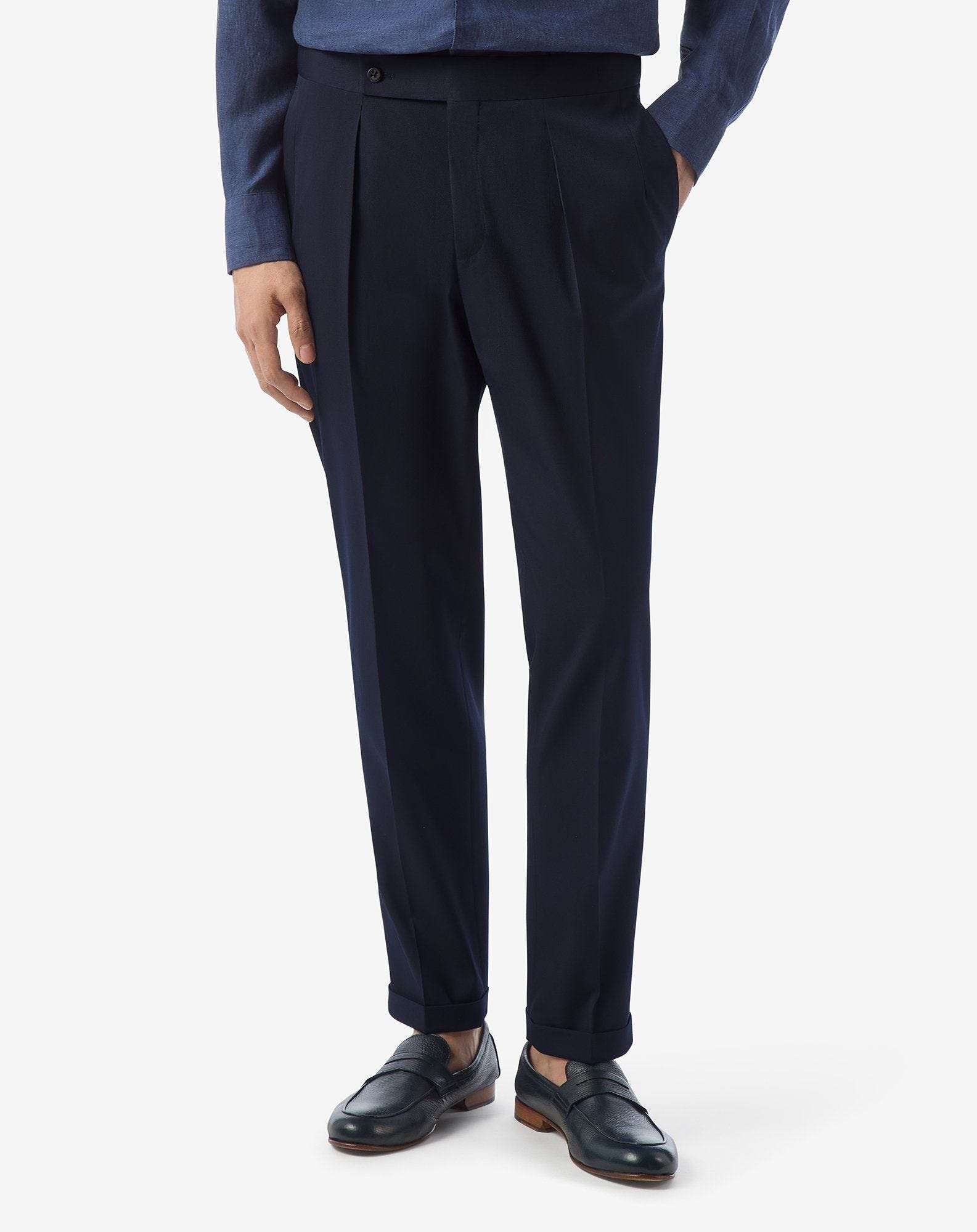 Navy blue stretch wool trousers - 3