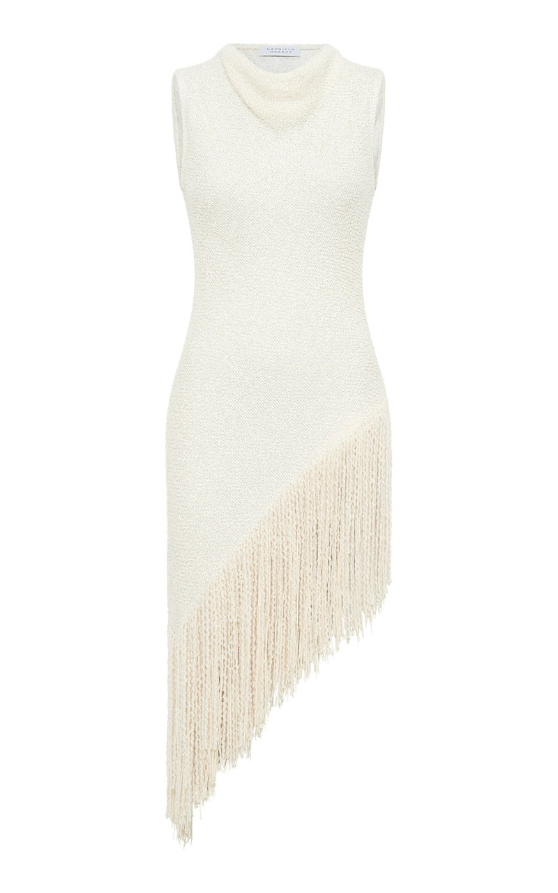 Ursin Fringe Top in Ivory Silk Boucle 1