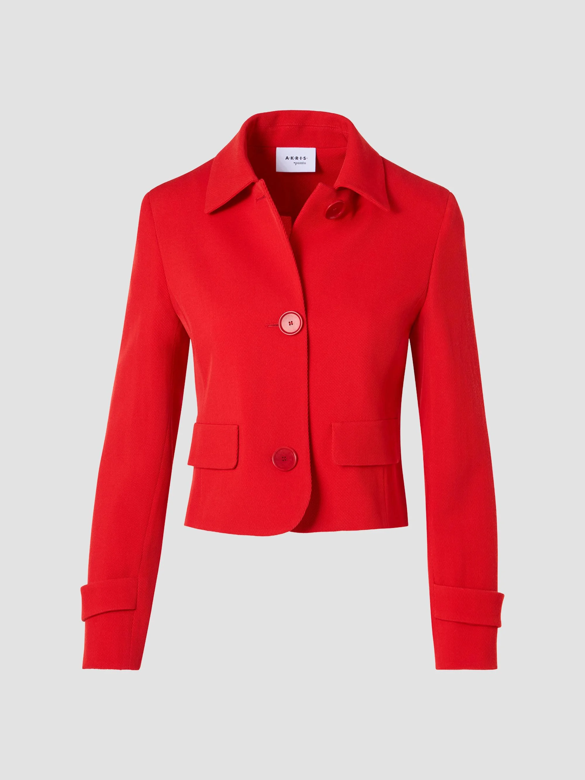 Women's Virgin Wool Boxy Button-Front Jacket - Red - 1