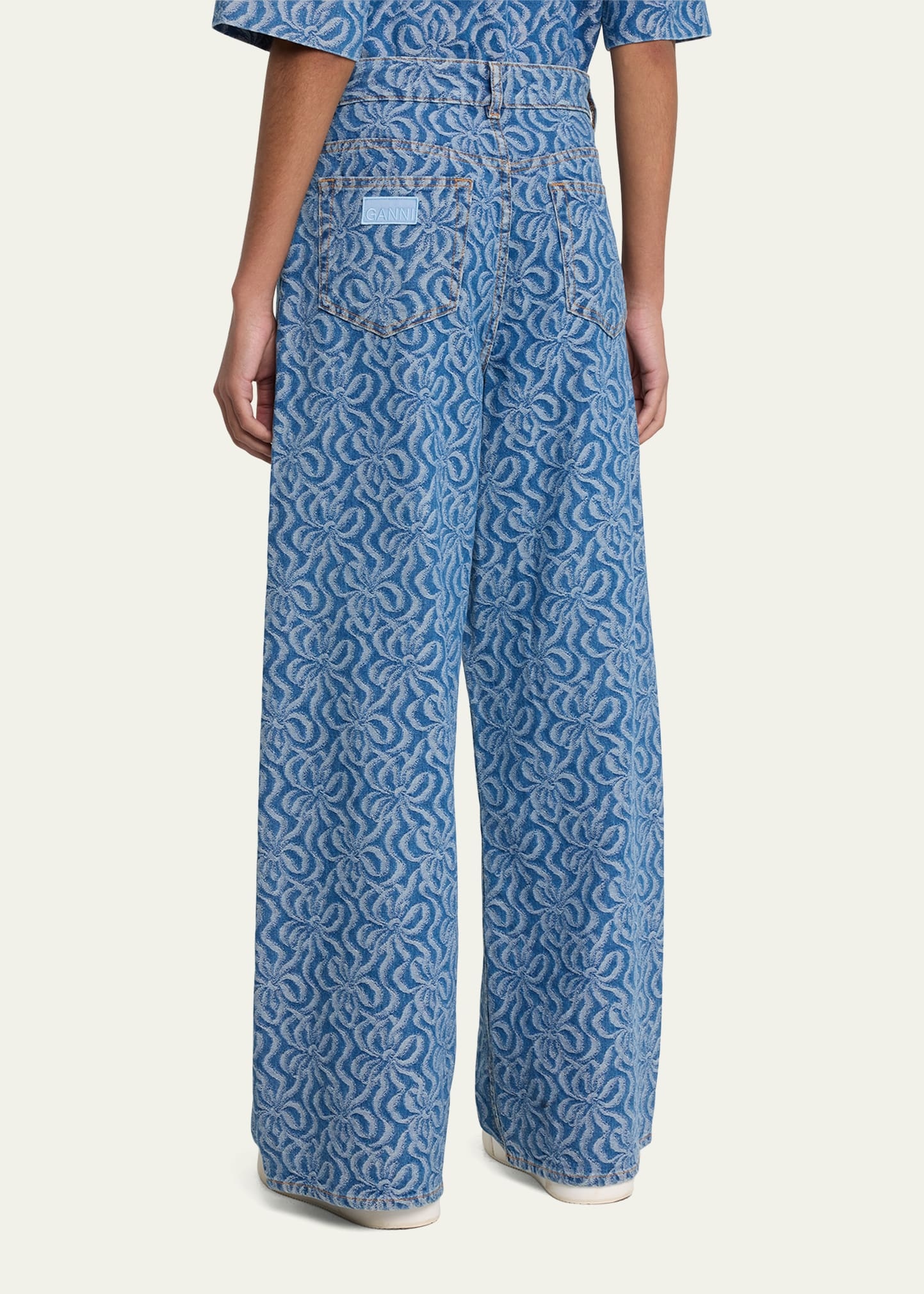 GANNI Wide-Leg Jacquard Denim Pants | bergdorfgoodman