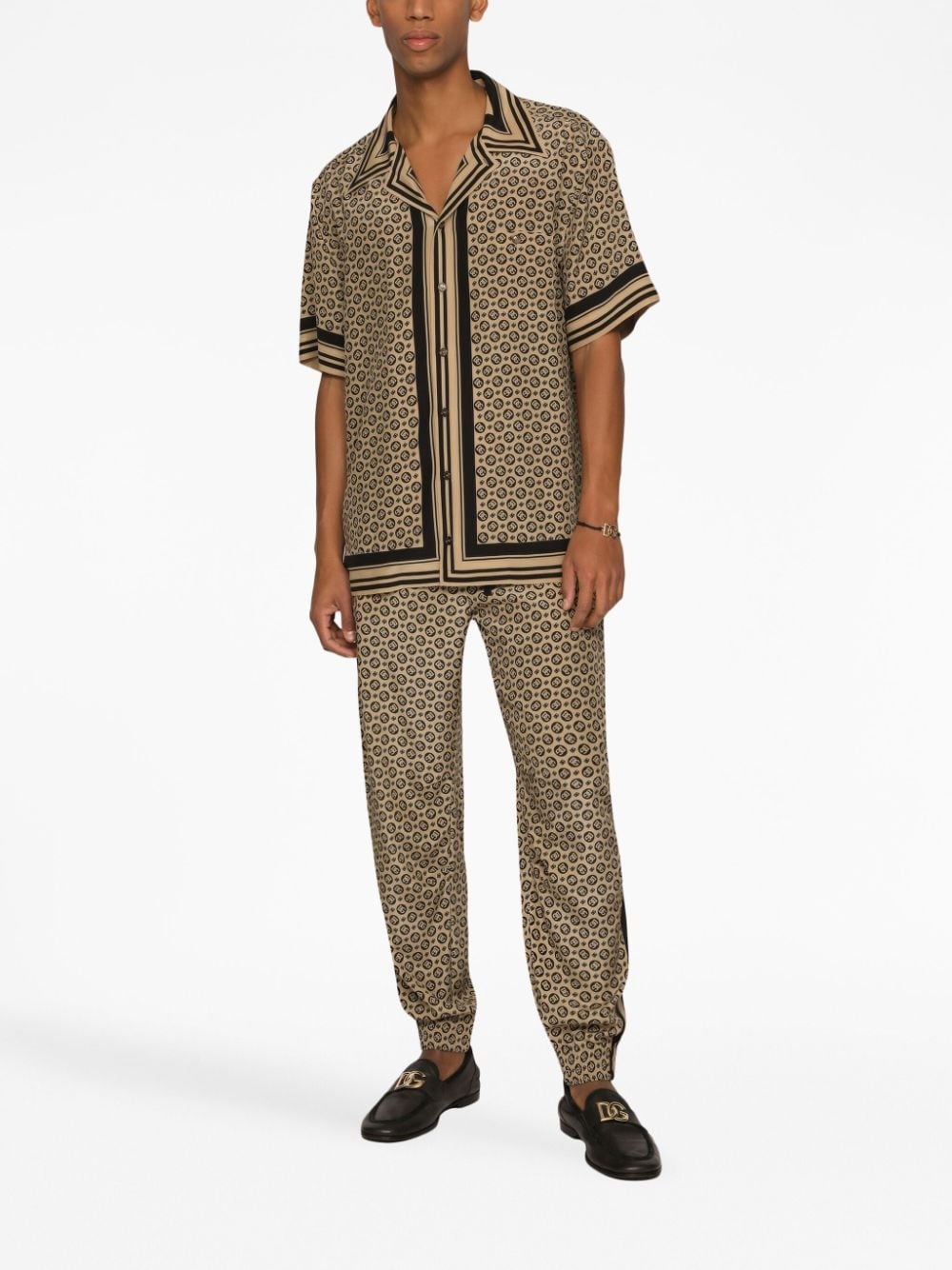 monogram-pattern print silk trousers - 3