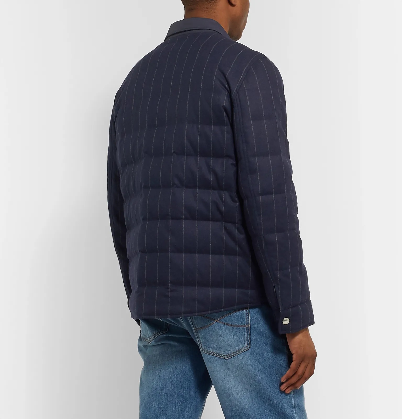 Shell-Trimmed Pinstriped Quilted Wool Down Jacket - 5