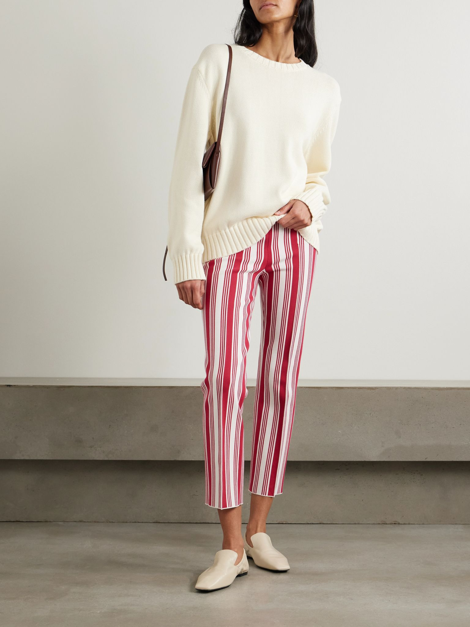 Louis cropped striped cotton-blend straight-leg pants Red - 2
