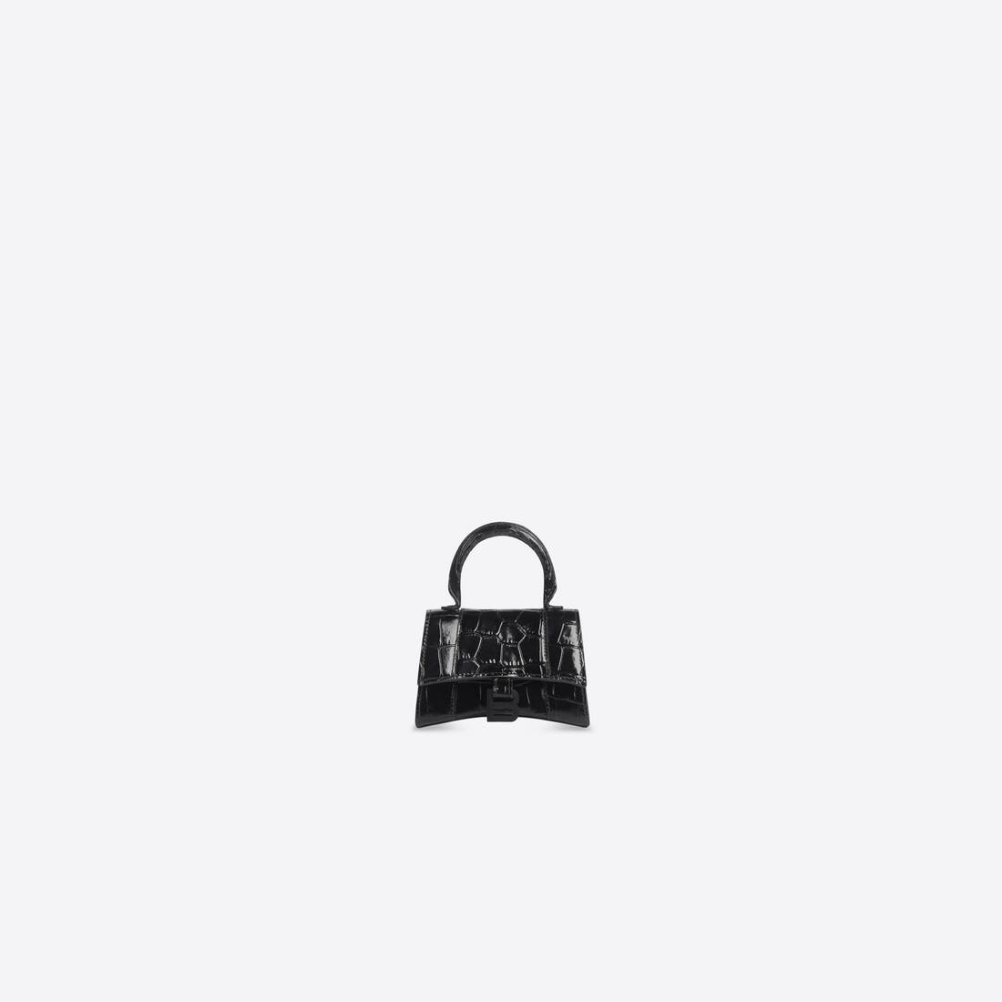 Women's Hourglass Mini Handbag Crocodile Embossed in Black - 1