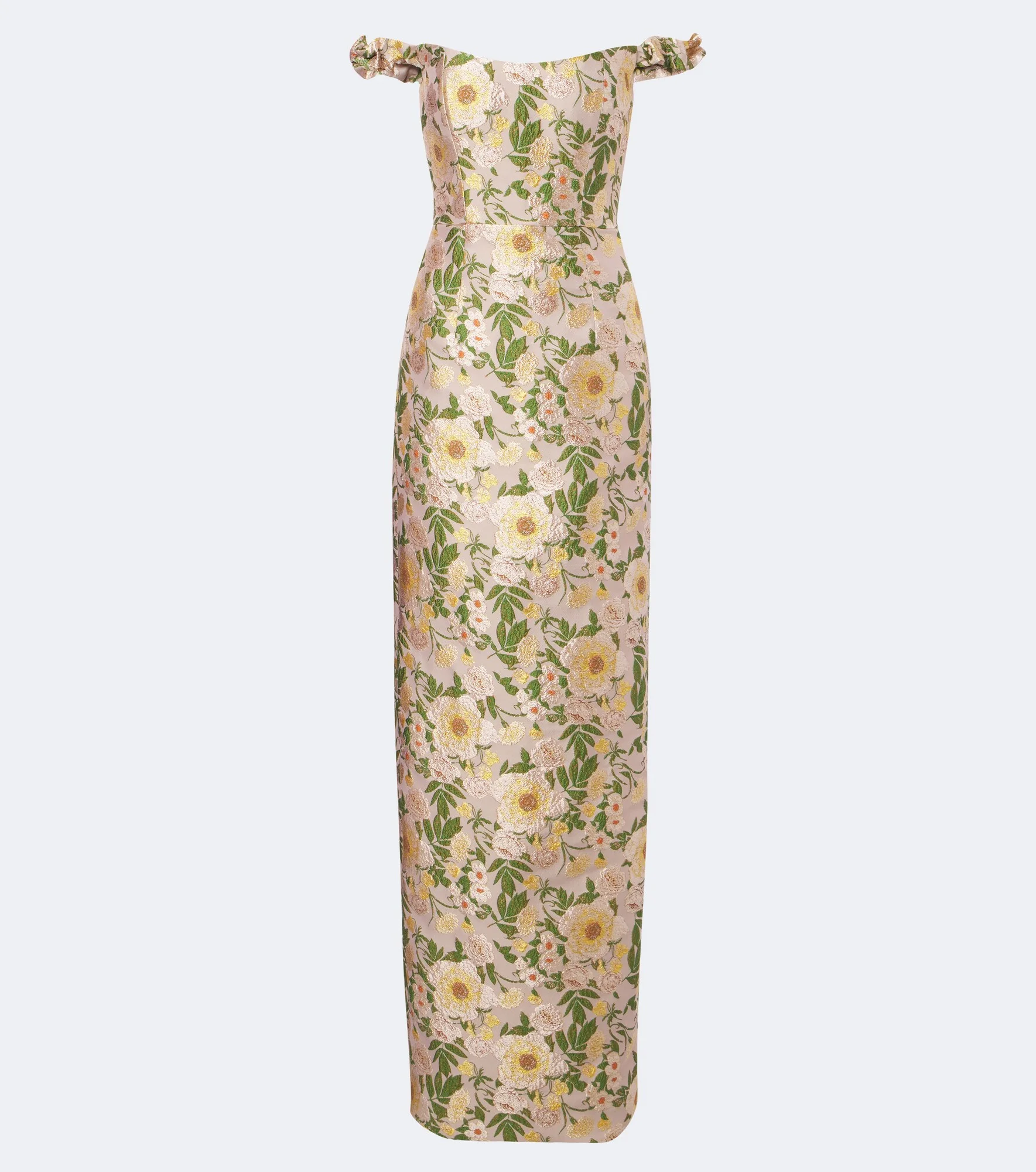Off-shoulder floral brocade gown - 1