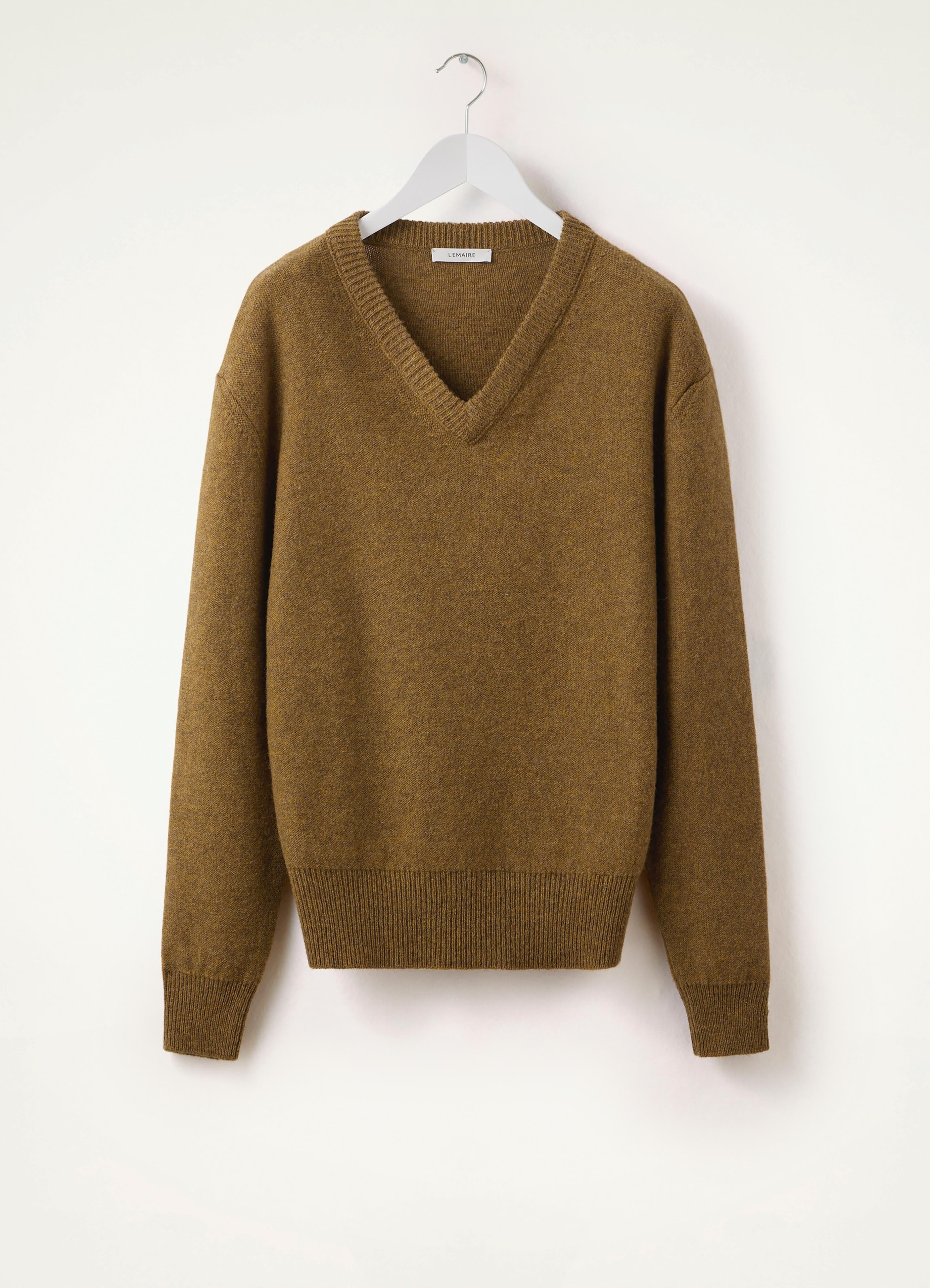 Beige Deep V-neck wool-blend sweater, Lemaire