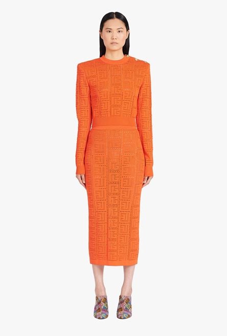 Cropped dark orange eco-designed sweater with Balmain monogram - 4