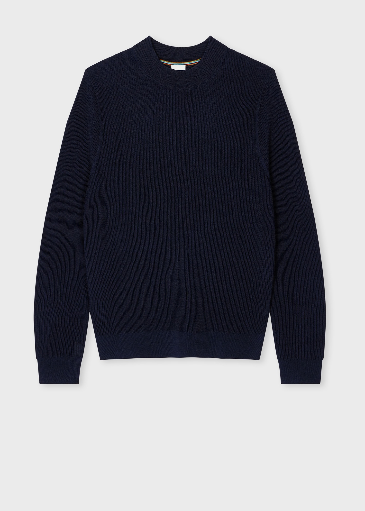 Dark Navy Merino Wool-Blend Funnel Neck Sweater - 1
