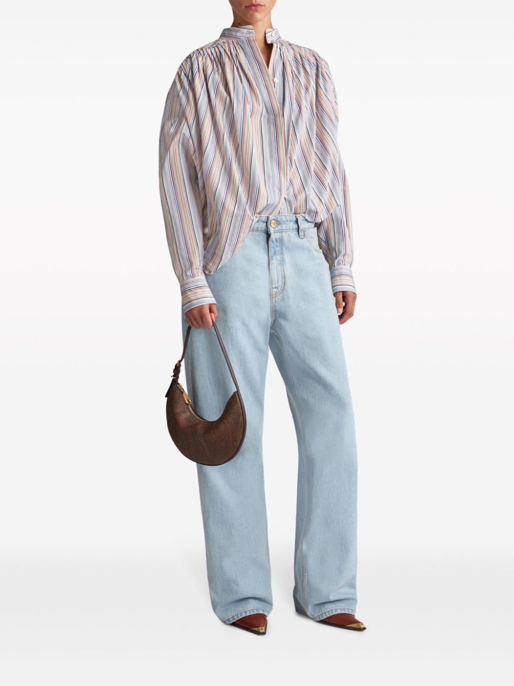 striped gathered cotton blouse - 2