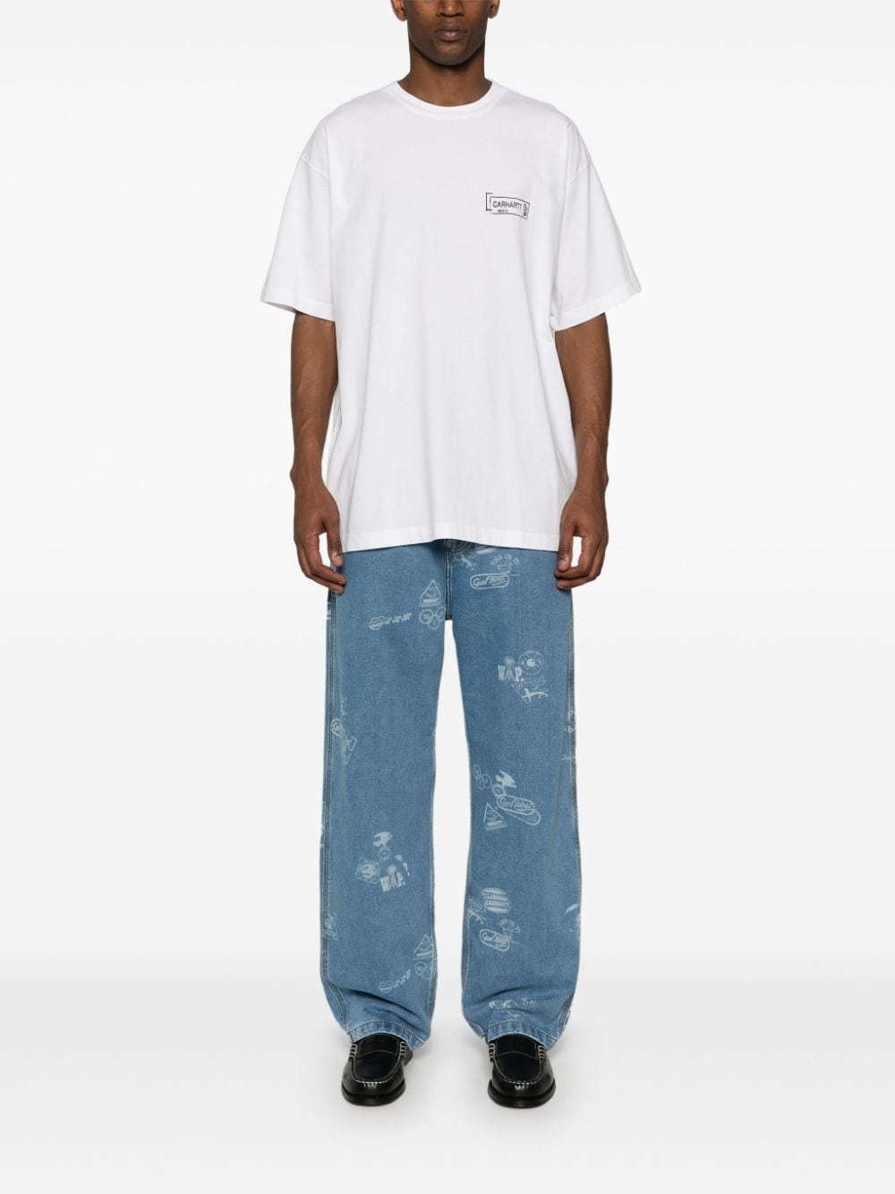 Stamp graphic-print tapered jeans - 2
