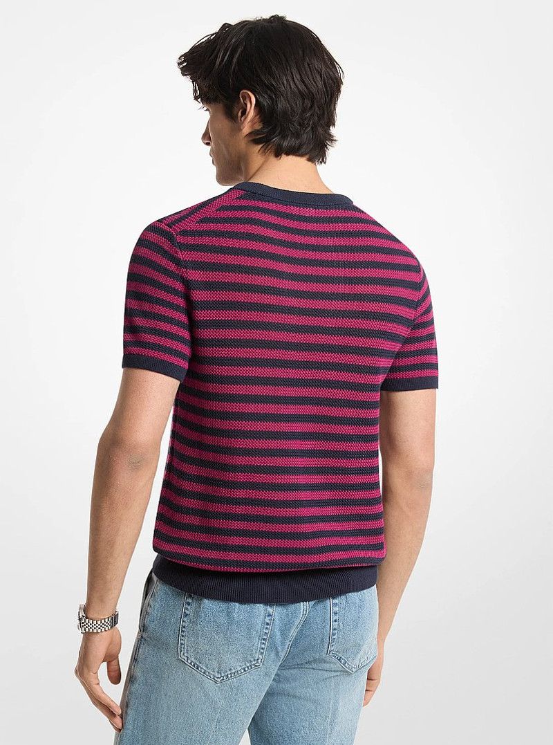 MICHAEL KORS Striped Mesh Cotton Short-Sleeve Sweater outlook