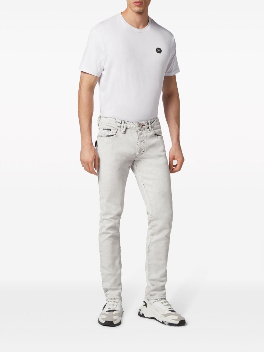 skull-stamp washed skinny jeans - 2