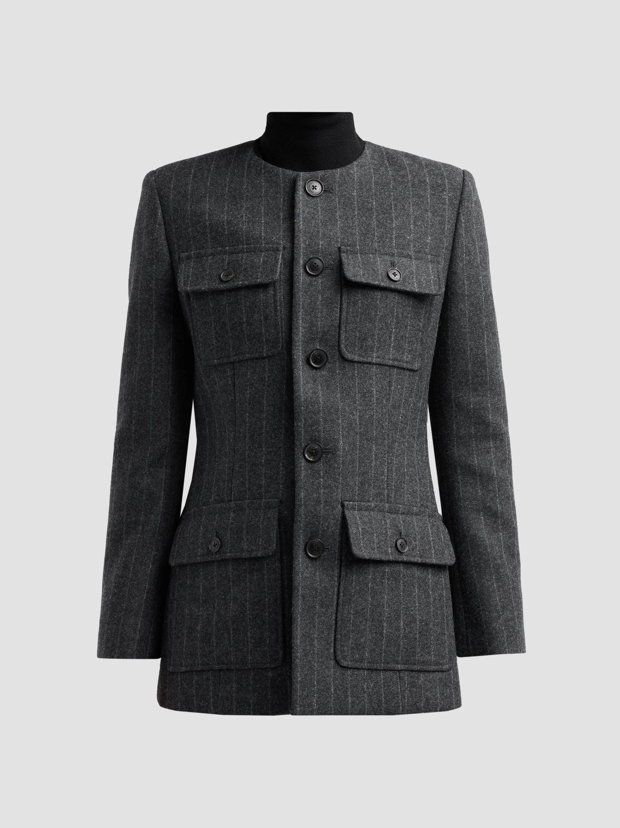 Women's Jenette Pinstripe Wool Jacket - Charcoal Pinstripe - 1