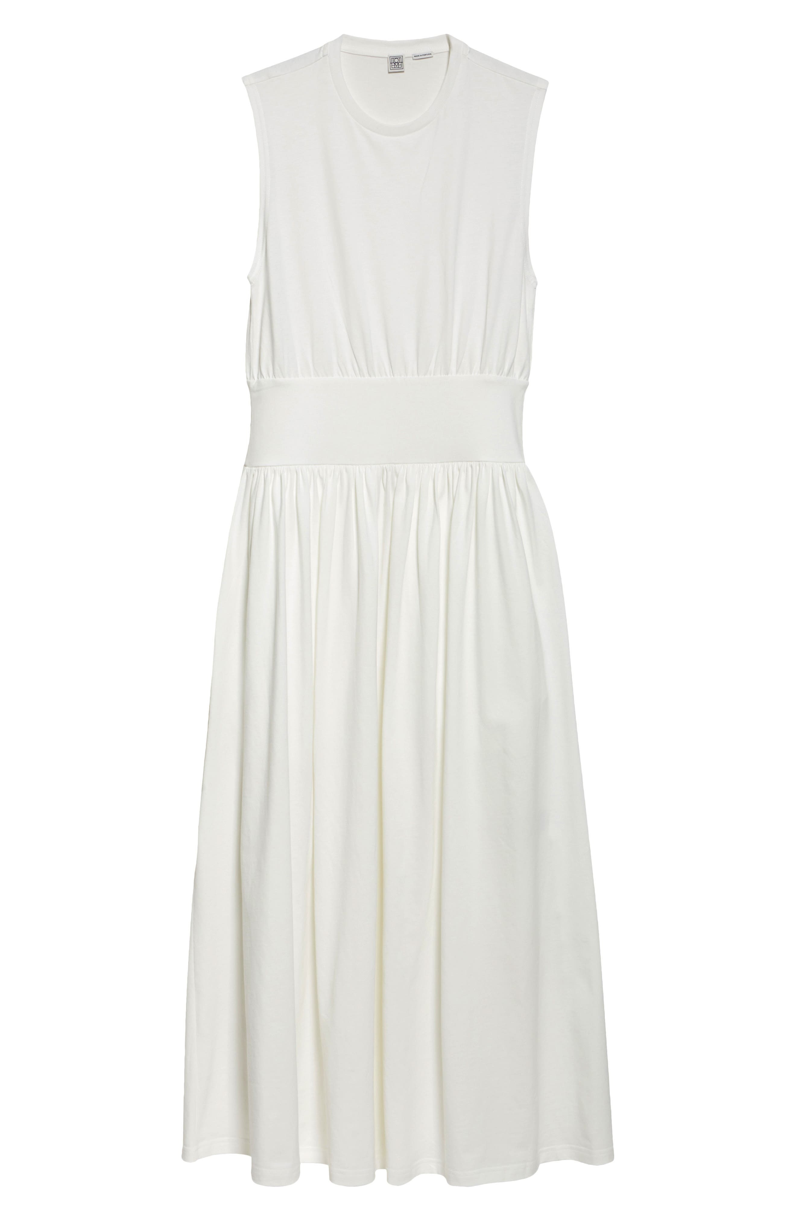 TOTEME Sleeveless Cotton Midi Dress in Off White at Nordstrom - 5