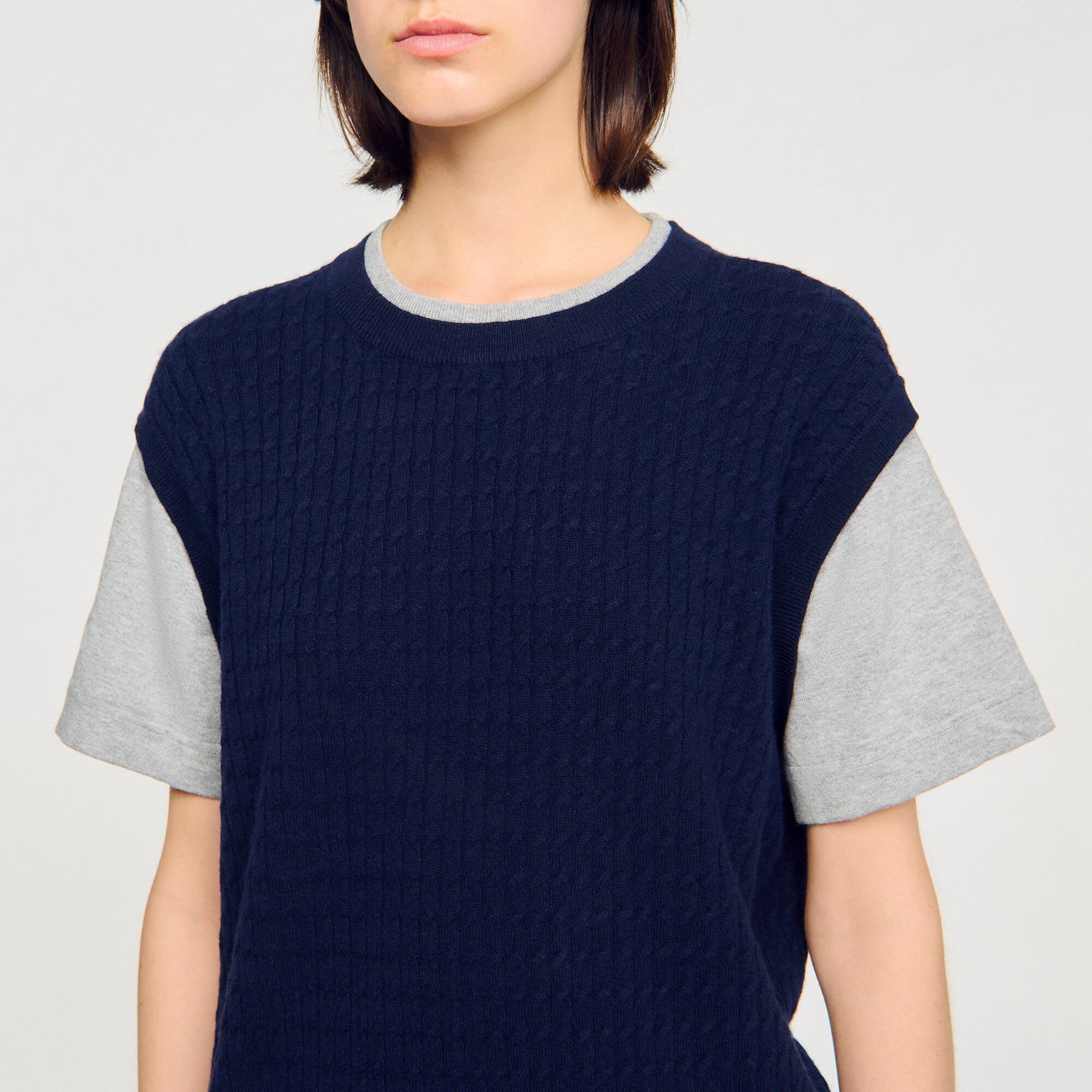 DUAL-MATERIAL KNIT SWEATER - 3