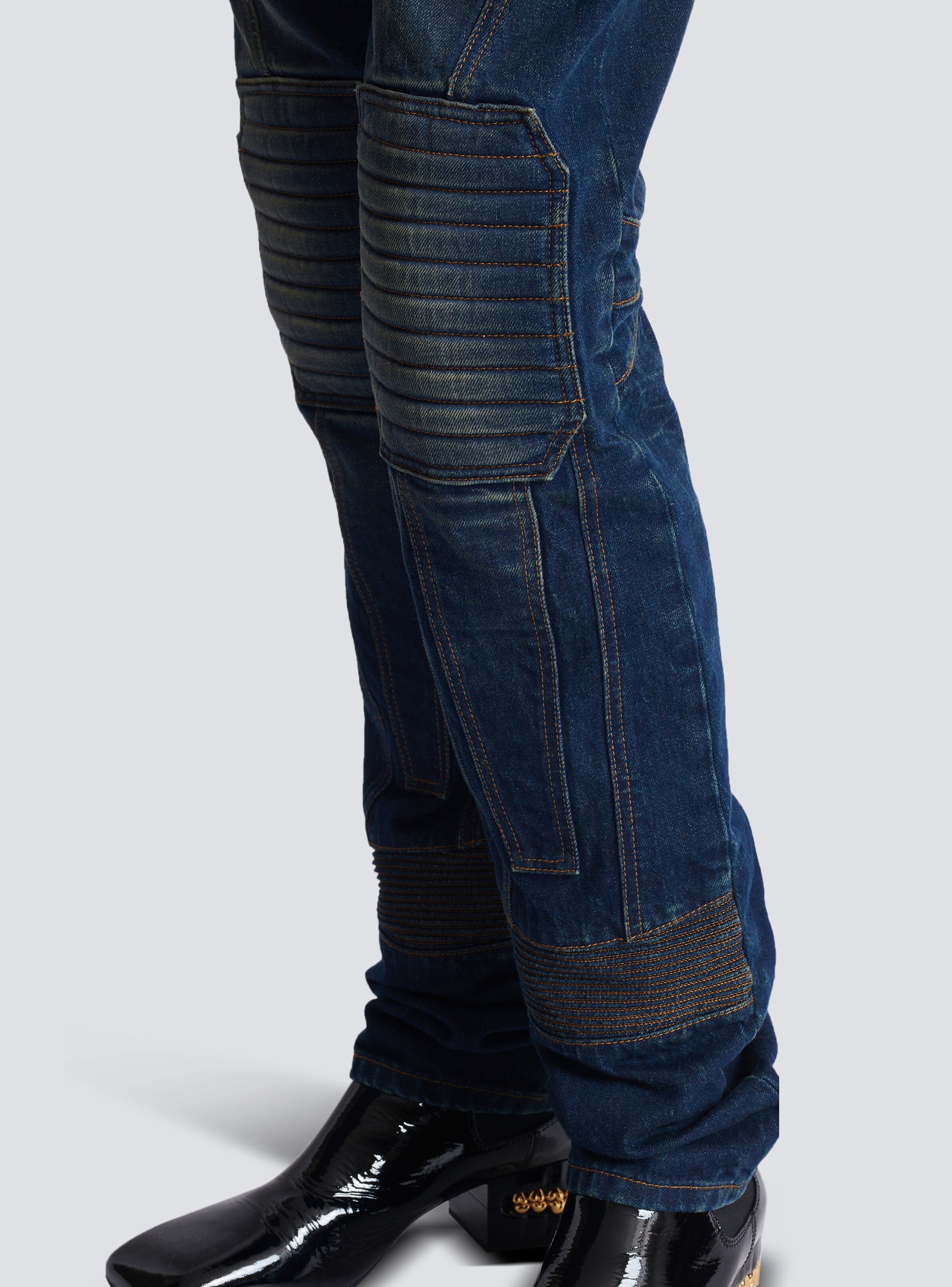 Denim straight-leg biker jeans - 7