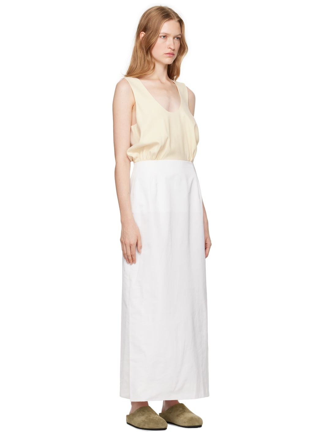 Yellow & White Long Two-Tone Maxi Dress - 4