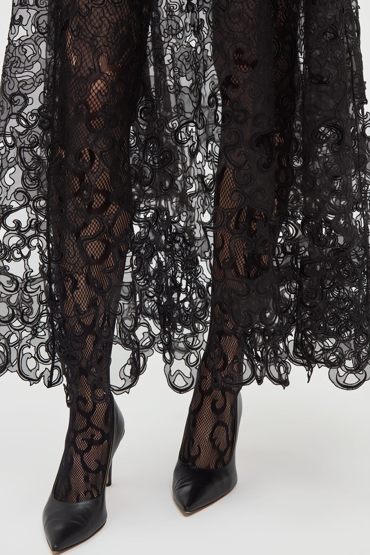 Luma Slip Midi Dress in Black Silk Organza Lace - 8