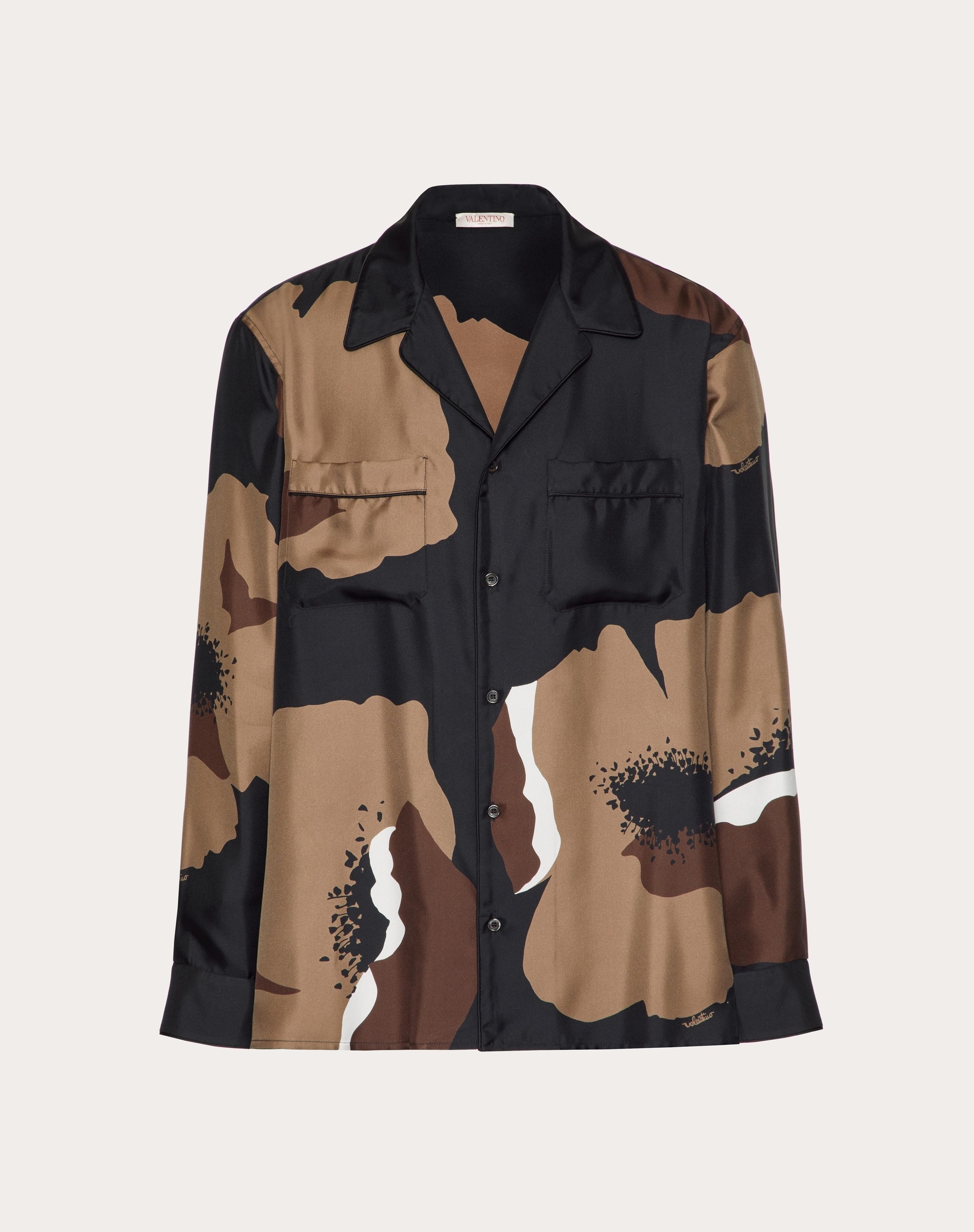 SILK TWILL PAJAMA SHIRT WITH VALENTINO FLOWER PORTRAIT PRINT - 1