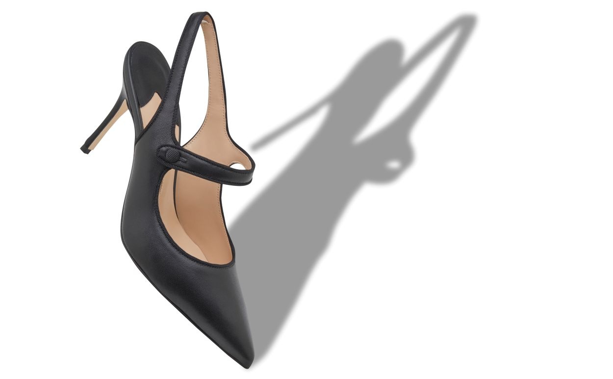 Black Nappa Leather Pointed Toe Slingback Pumps - 2