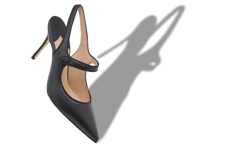 Manolo Blahnik Black Nappa Leather Pointed Toe Slingback Pumps outlook