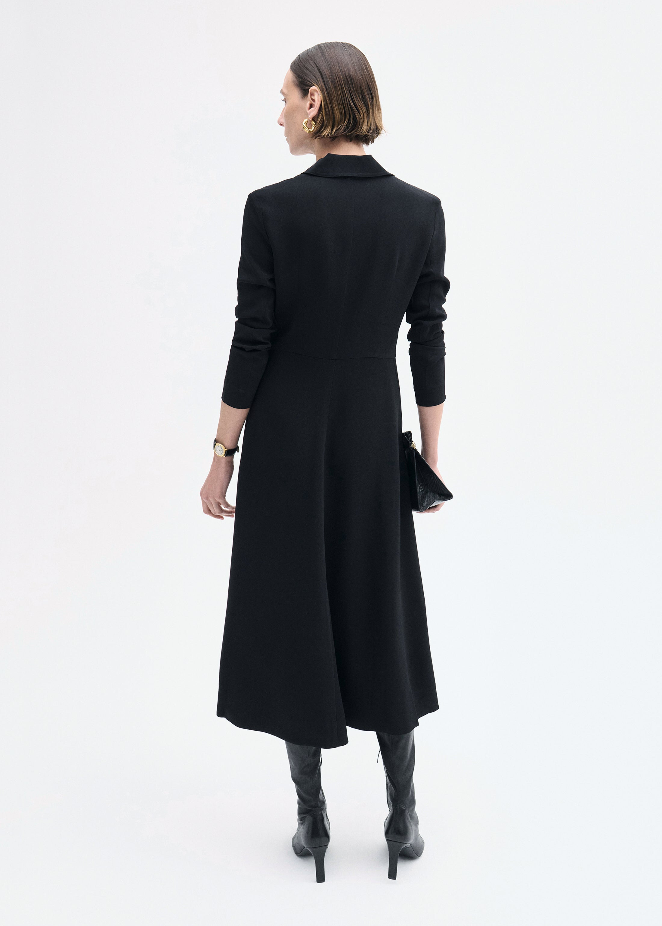 Long Sleeve Shirt Dress in Crepe - 4
