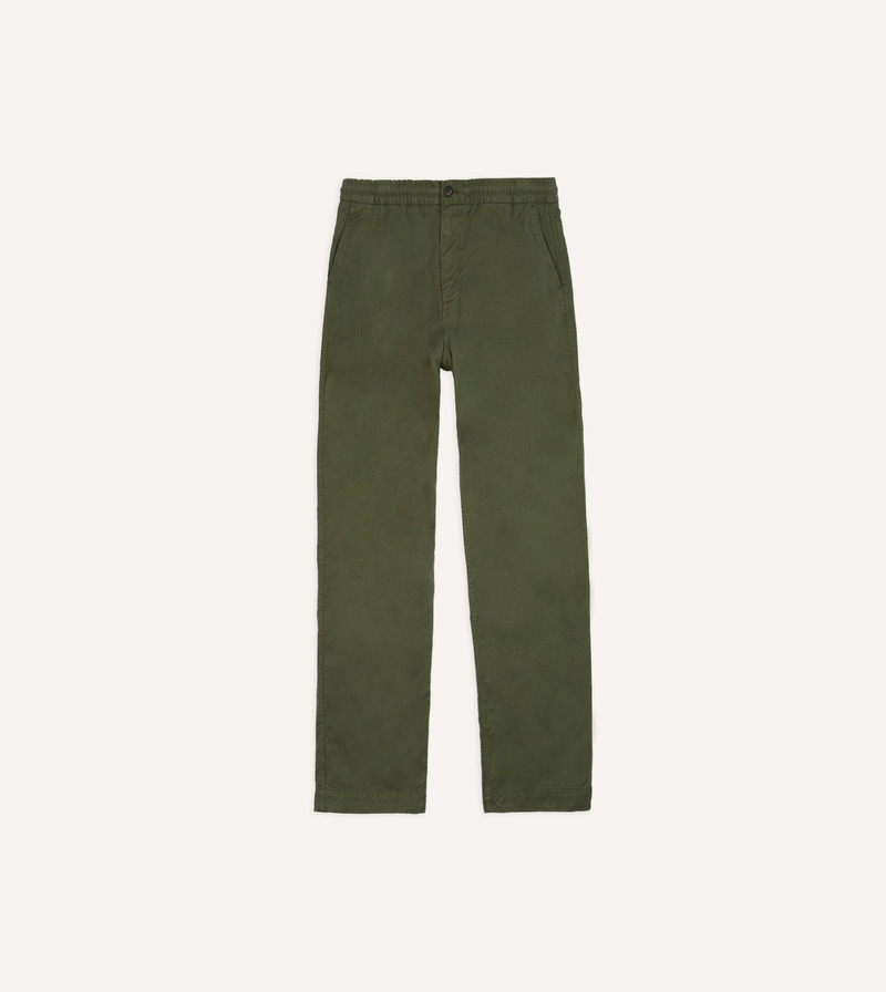 Olive Cotton Drawstring Trousers - 1