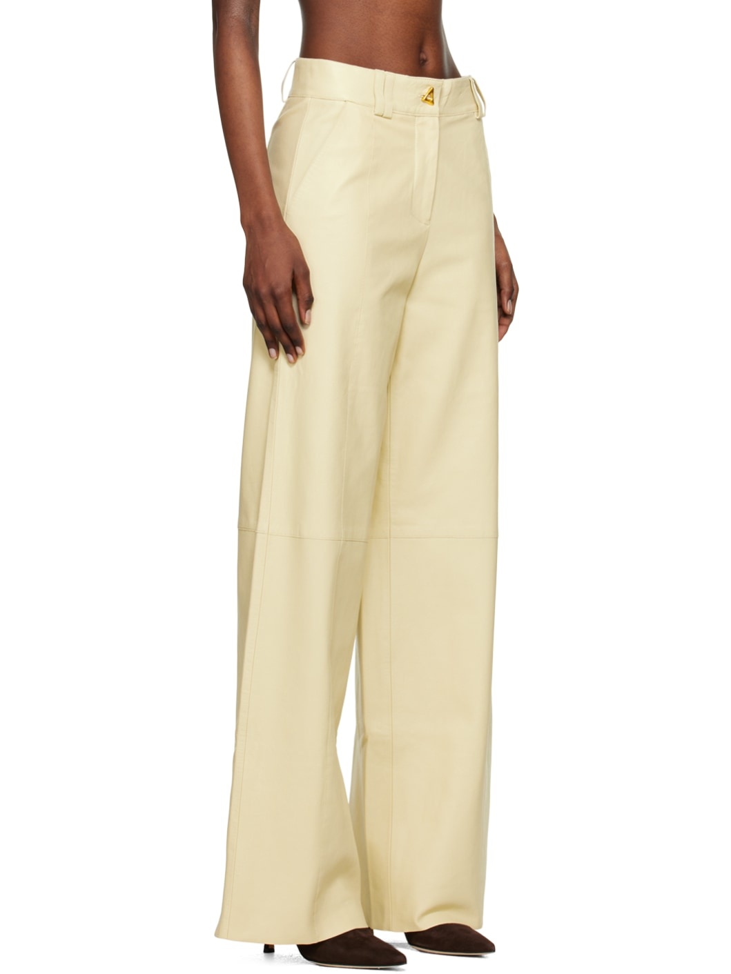 Beige Bouquet Leather Pants - 2