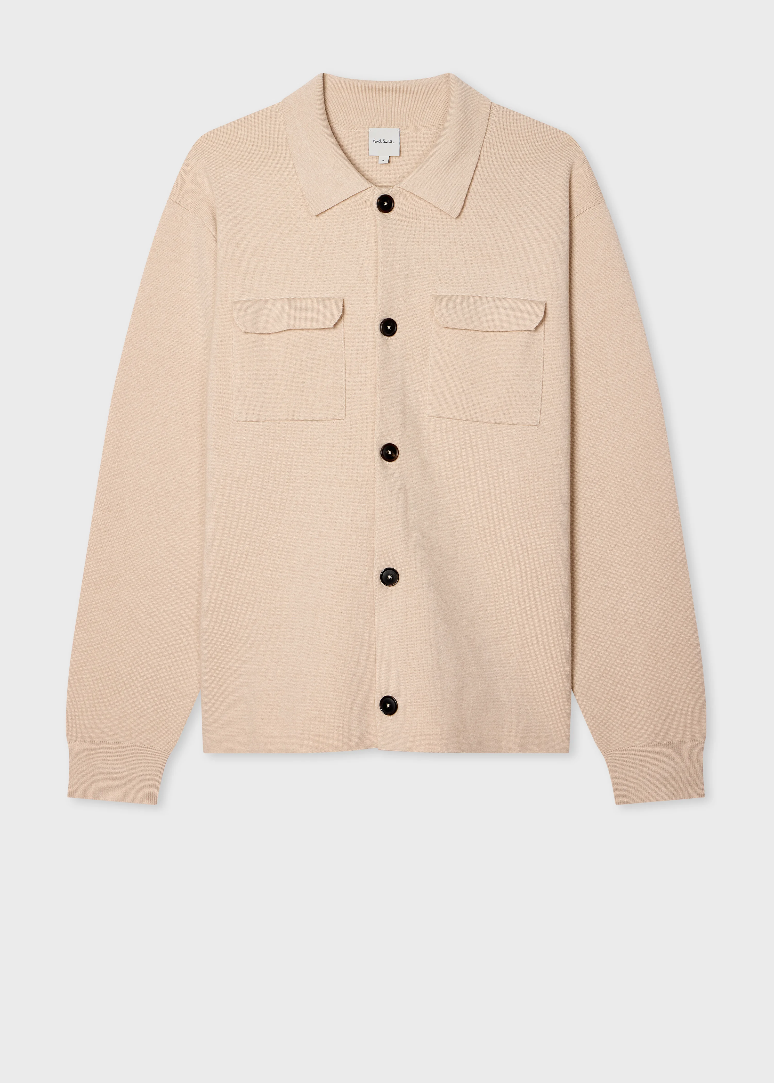 Beige Merino-Cotton Patch-Pocket Cardigan - 1