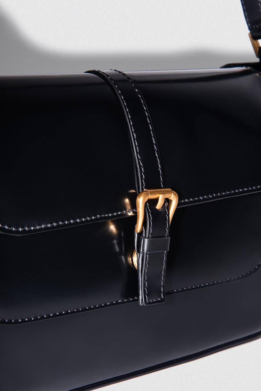 Miranda Black Semi Patent Leather Shoulder Bag - 3