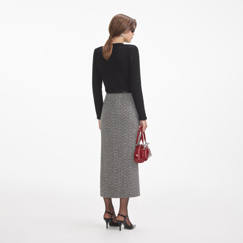 self-portrait Black Textured Knit Jacket outlook