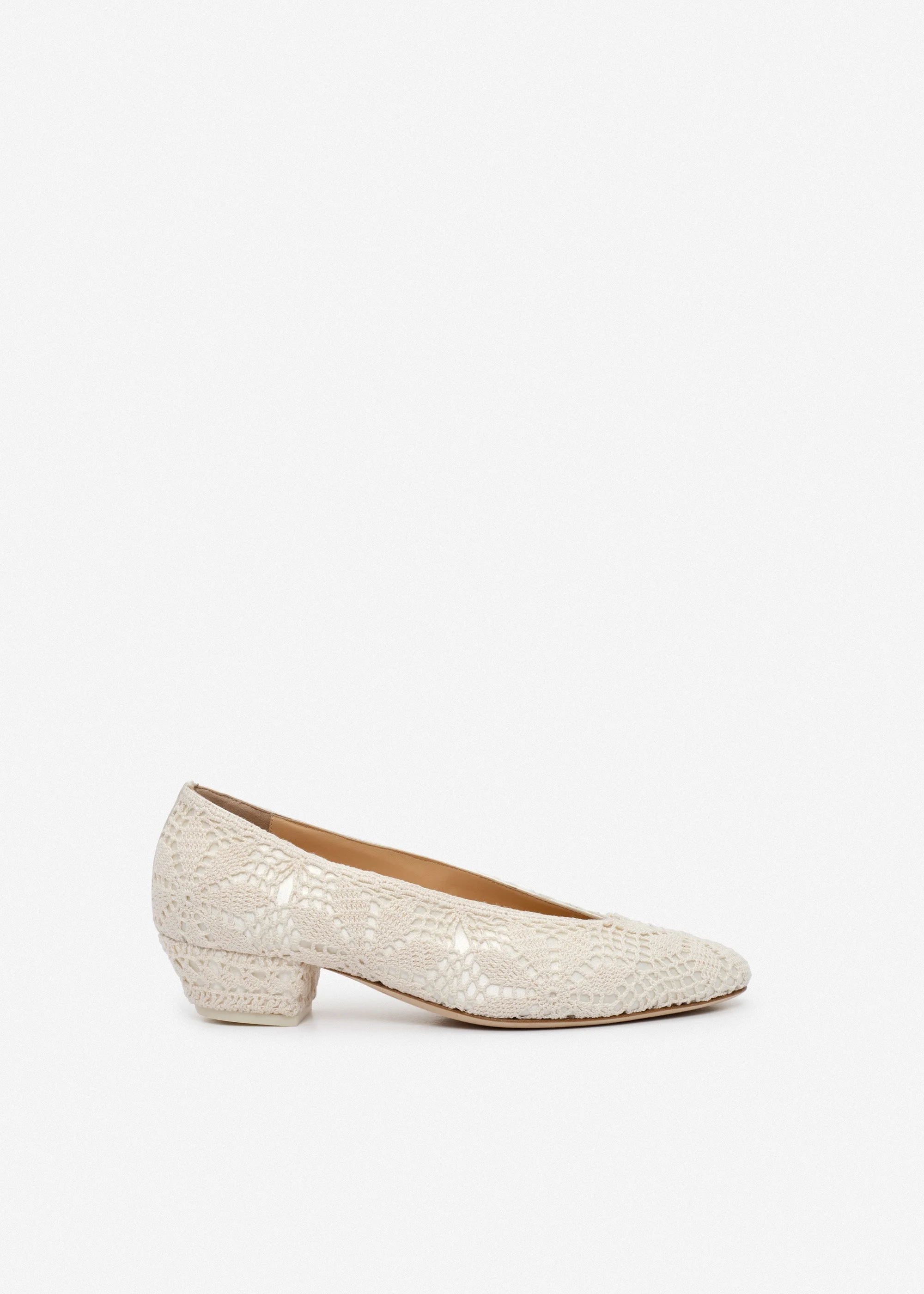 Crochet satin ballerina heels in cream - 1