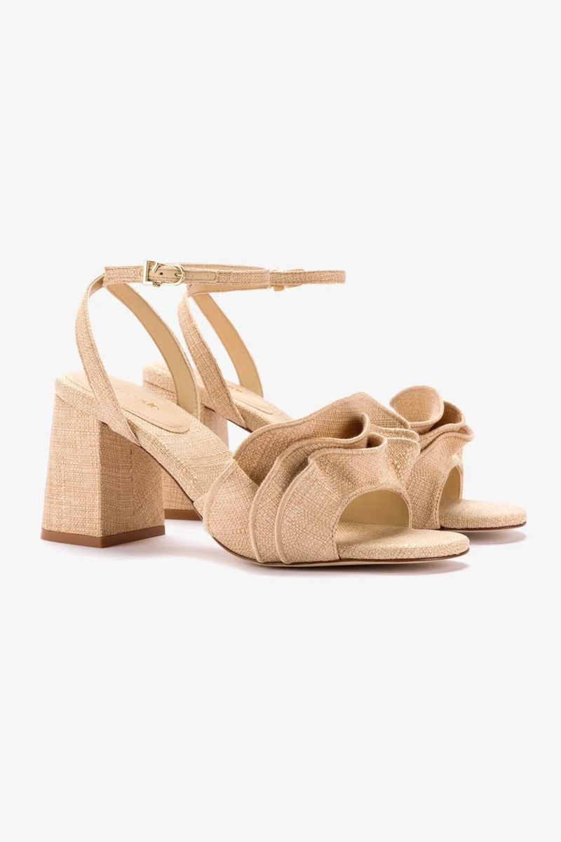 Larroudé Selena Ruffle Sandal In Beige Raffia outlook