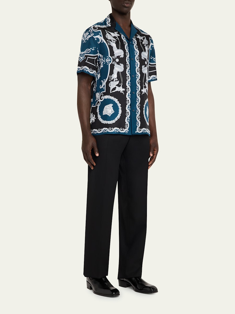 VERSACE Men's Wool Straight Leg Flat-Front Trousers outlook