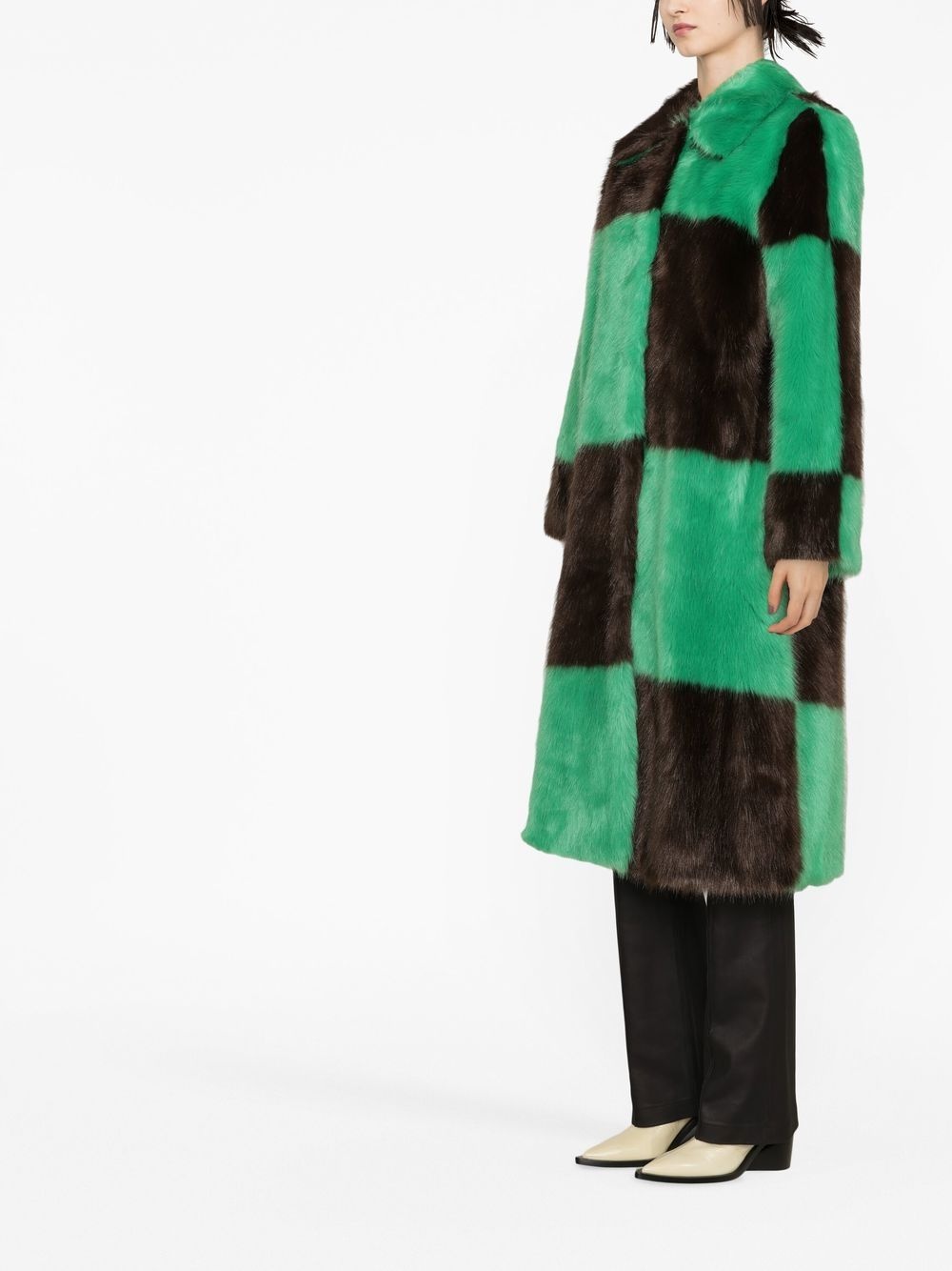 checked faux-fur coat - 3