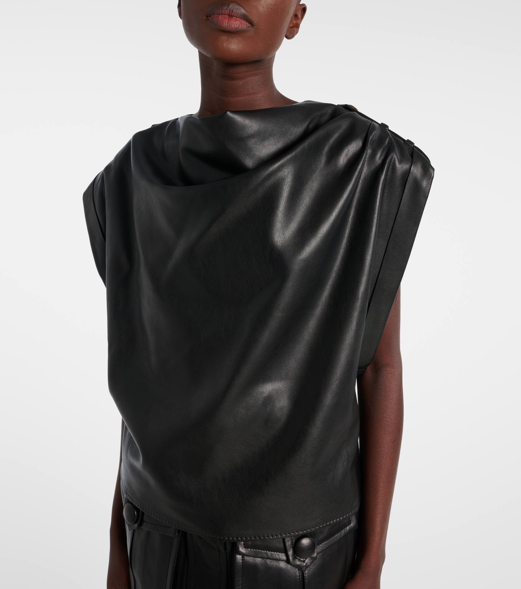 Draped faux leather top - 5