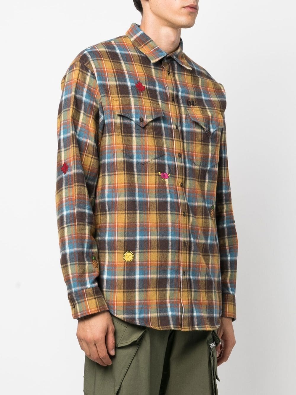 embroidered-detail plaid-check print shirt - 3