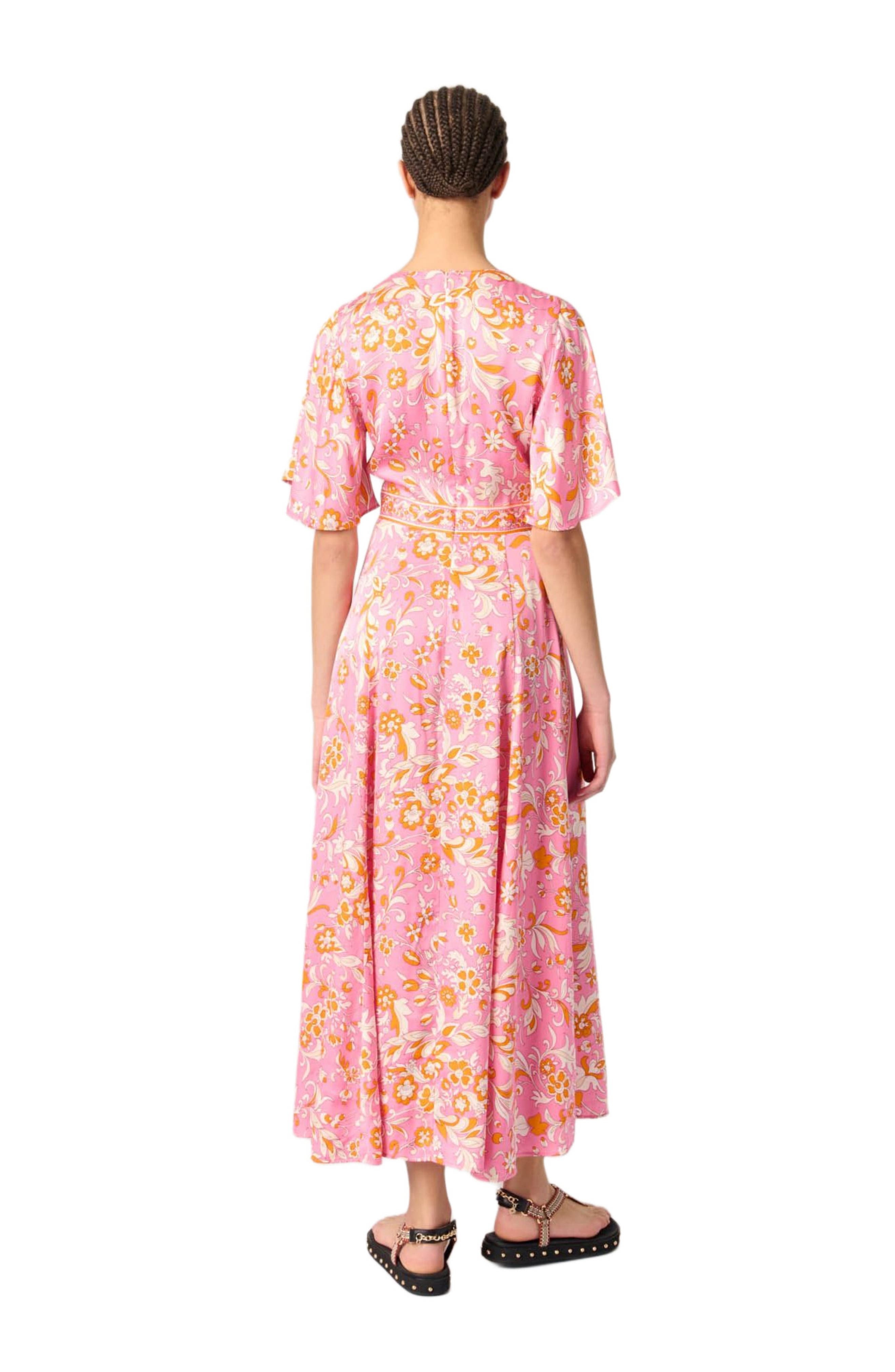 maje Patterned flowing maxi dress in Orange Pink Flowers Print at Nordstrom - 2